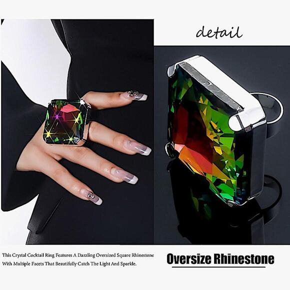 Exaggerated Mystic Fire Silver Crystal Stone Cocktail Ring - Picture 5 of 6